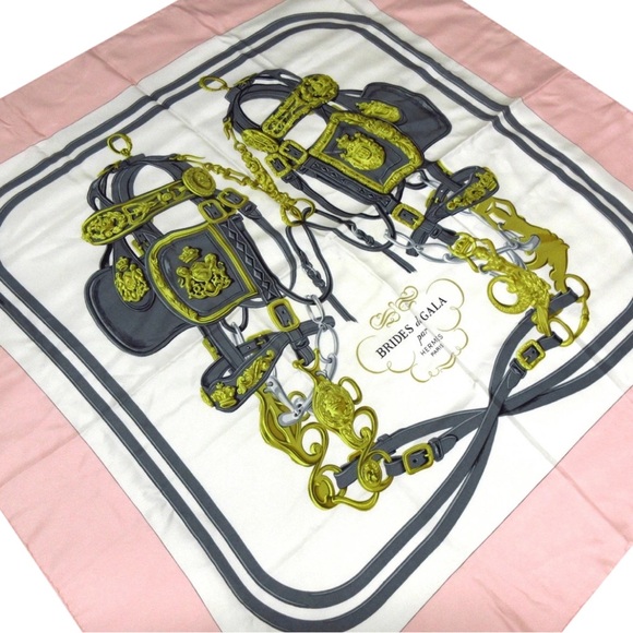 HERMES BRIDES de GALA Silk scarf Cream, Light Pink, Multi in good condition - Picture 1 of 5